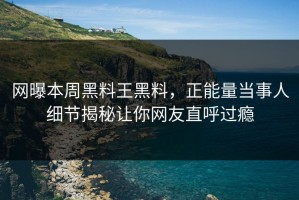 网曝本周黑料王黑料，正能量当事人细节揭秘让你网友直呼过瘾