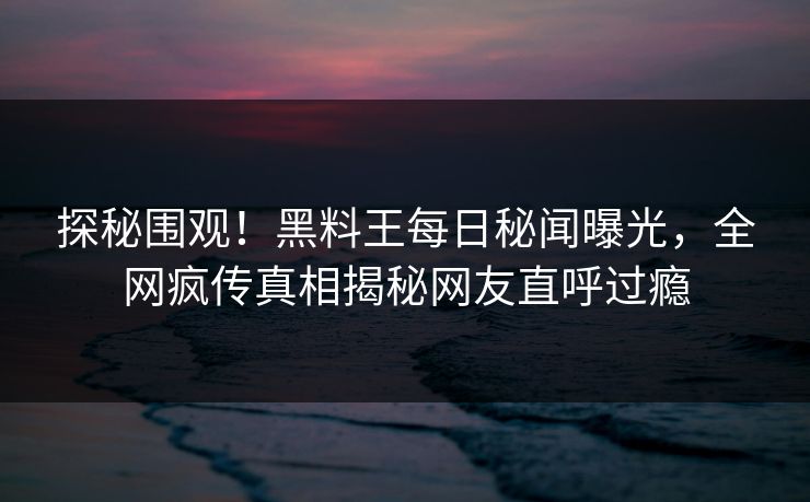 探秘围观！黑料王每日秘闻曝光，全网疯传真相揭秘网友直呼过瘾