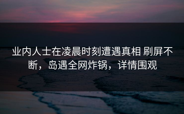 业内人士在凌晨时刻遭遇真相 刷屏不断，岛遇全网炸锅，详情围观