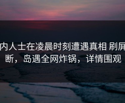 业内人士在凌晨时刻遭遇真相 刷屏不断，岛遇全网炸锅，详情围观