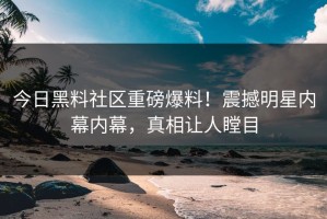 今日黑料社区重磅爆料！震撼明星内幕内幕，真相让人瞠目