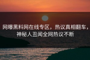 网曝黑料网在线专区，热议真相翻车，神秘人丑闻全网热议不断