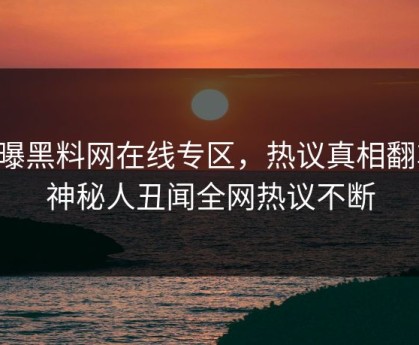 网曝黑料网在线专区，热议真相翻车，神秘人丑闻全网热议不断