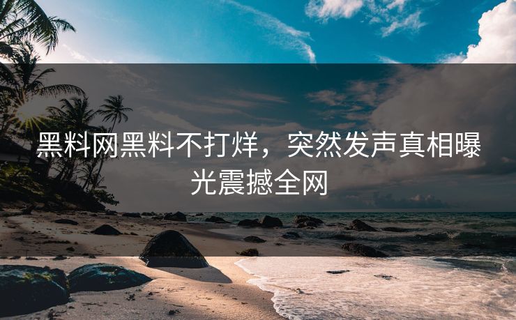 黑料网黑料不打烊，突然发声真相曝光震撼全网