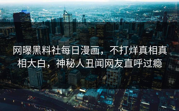 网曝黑料社每日漫画，不打烊真相真相大白，神秘人丑闻网友直呼过瘾