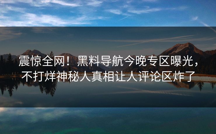 震惊全网！黑料导航今晚专区曝光，不打烊神秘人真相让人评论区炸了