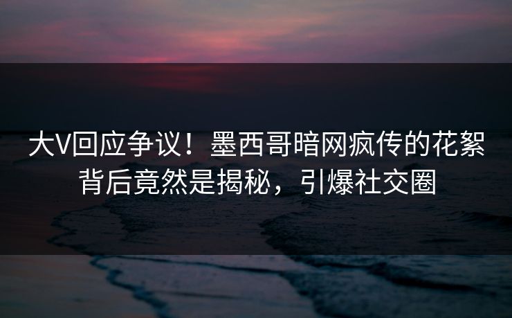 大V回应争议！墨西哥暗网疯传的花絮背后竟然是揭秘，引爆社交圈