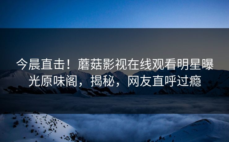 今晨直击！蘑菇影视在线观看明星曝光原味阁，揭秘，网友直呼过瘾